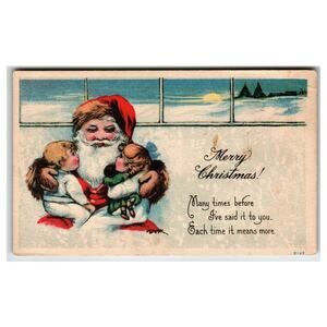 Vintage Santa Claus Christmas Postcard with Children Holiday Greeting